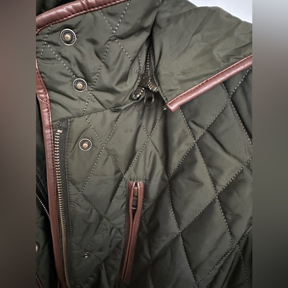 Lauren Ralph Lauren Quilted Coat Green Chain Link Lining Hooded Size Small - Picture 13 of 16